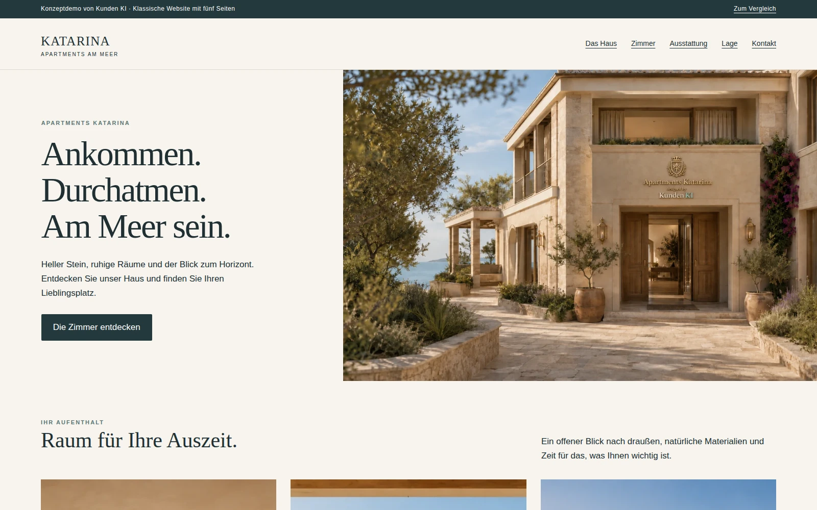 Ansicht der Apartments Katarina · klassische Hotelwebsite mit fünf Seiten